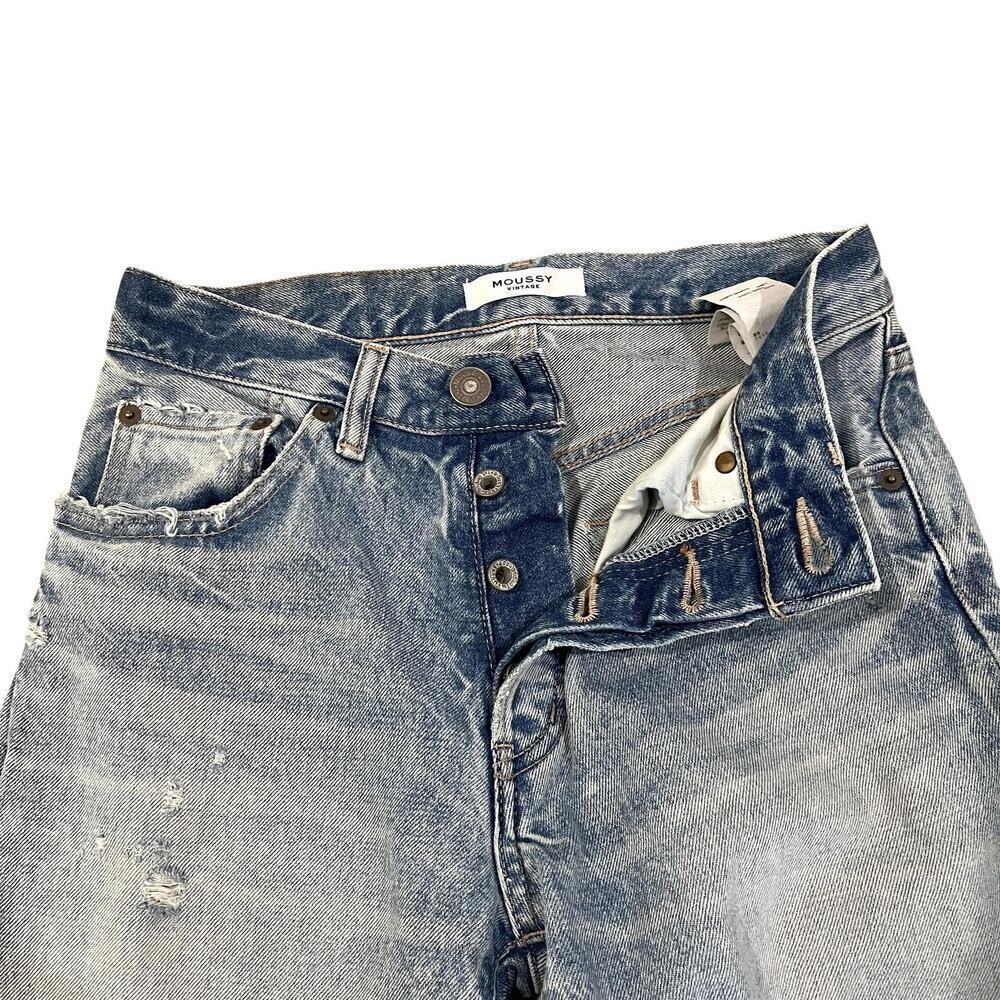 MOUSSY Vintage Jeans Womens 25 Blue Distressed Straight Leg Ankle Length Denim - Picture 4 of 10